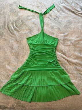 BCBGMAXAZRIA Bright Green Halter Pleated dress